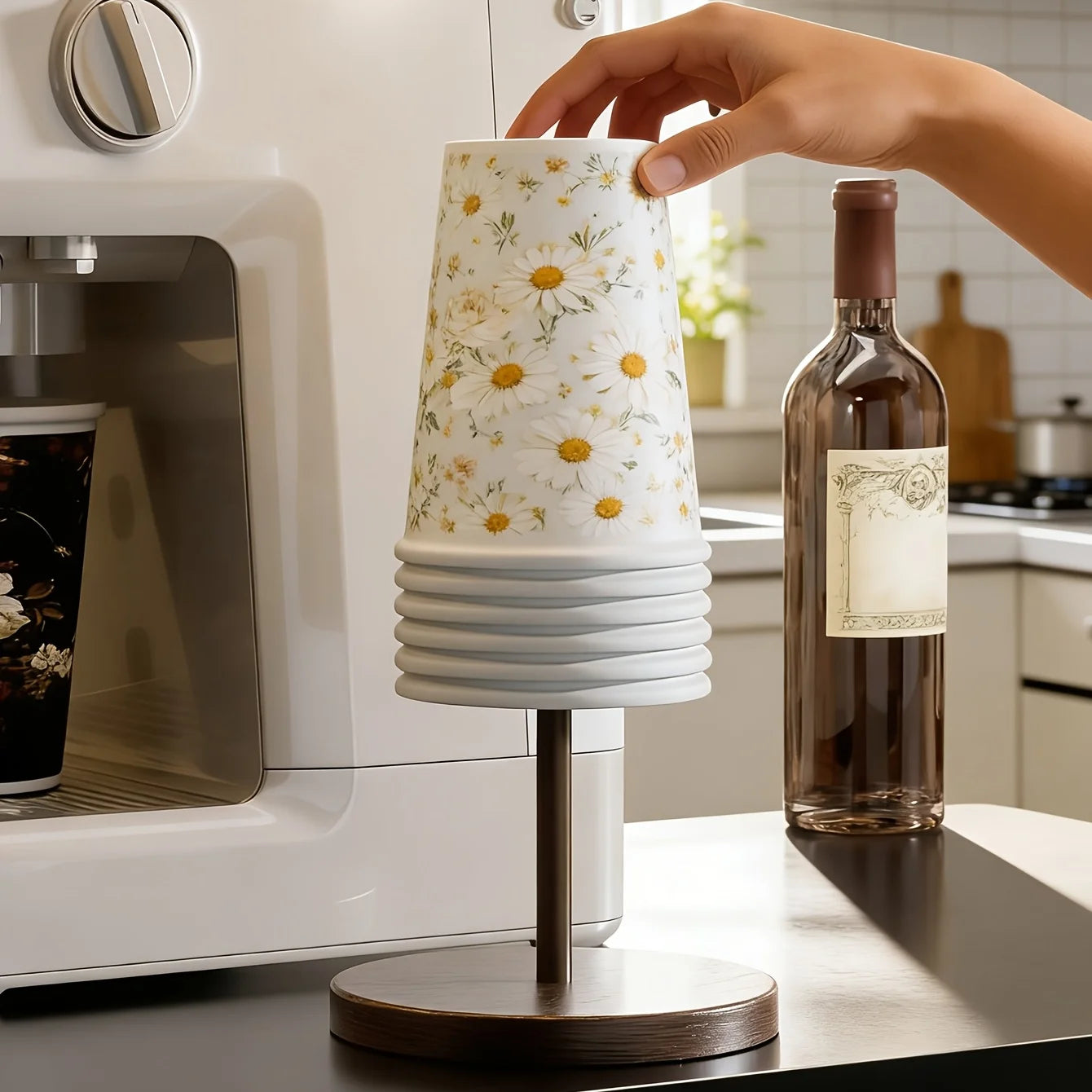 Disposable Cup Dispenser Desktop Holder & Coffee Bar Organizer