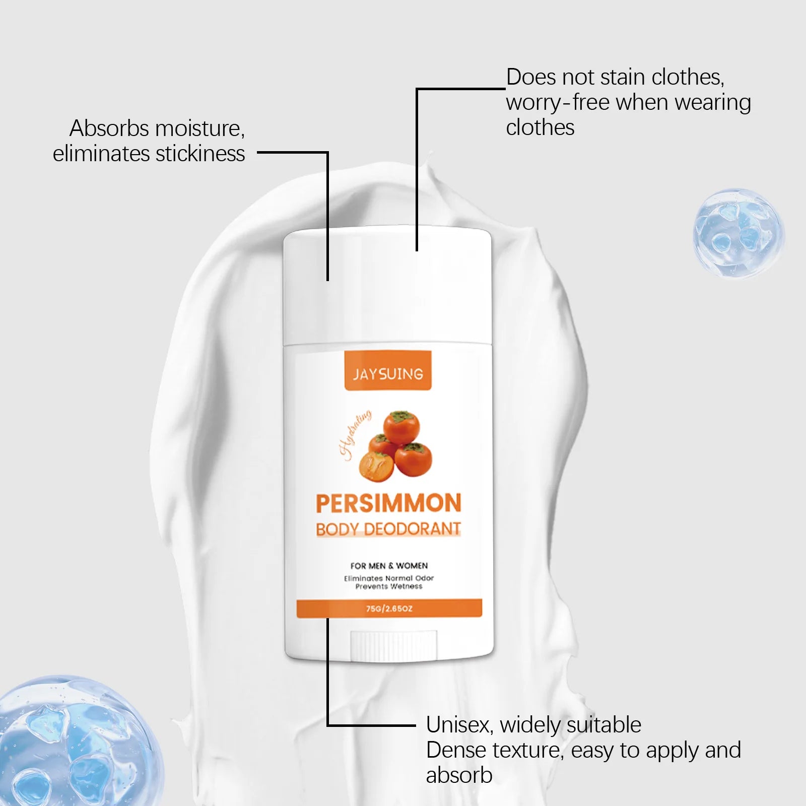 Persimmon Scent Deodorant Stick Remove Body Odor Lasting Refresh Reduce Underarm Sweat Women Men Skin Underarm Antiperspirant Peaceful Pleasures Health and Wellness