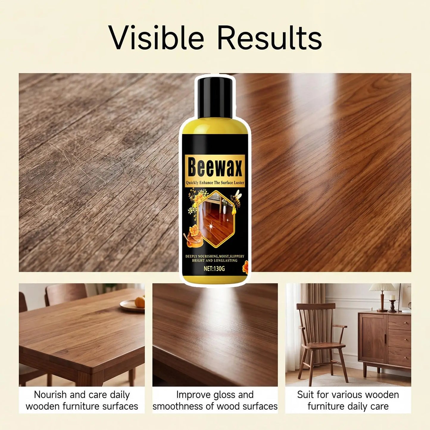 Natural Beeswax Wood Polish Paste 130g – Furniture Restorer