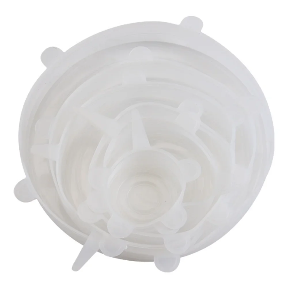 6Pcs Food Grade Silicone Preservation Cover Reusable Airtight Food Universal Dish Stretch Round Lids For Kitchen Accessories Peaceful Pleasures Health and Wellness White6pc 9.5cm