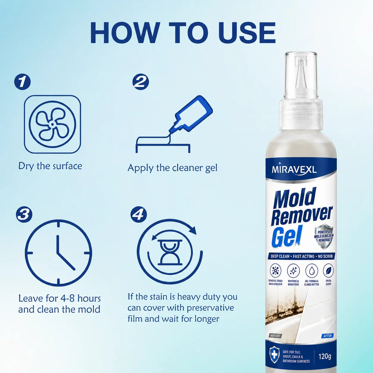 Mold Remover Gel Kit with Brush & Gloves | Grout & Tile Cleaner