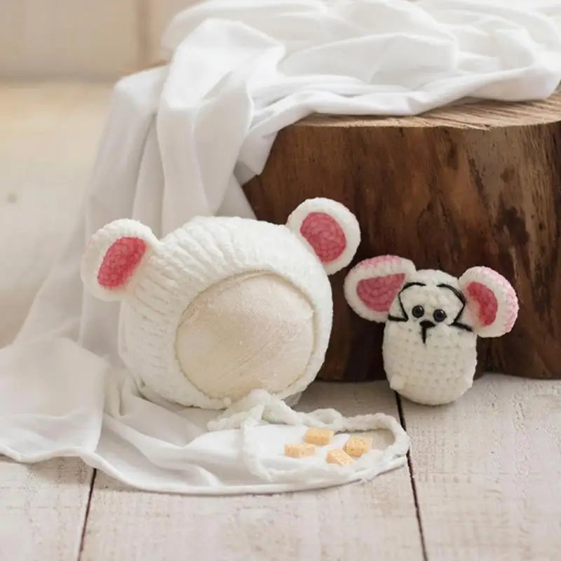 Newborn Mouse Hat & Doll Photography Props Set | 0–6M
