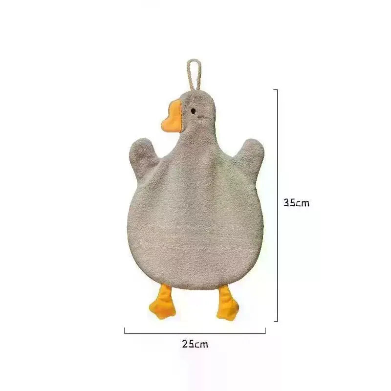 Cartoon Goose Hanging Hand Towel | Soft Coral Fleece 35×25cm