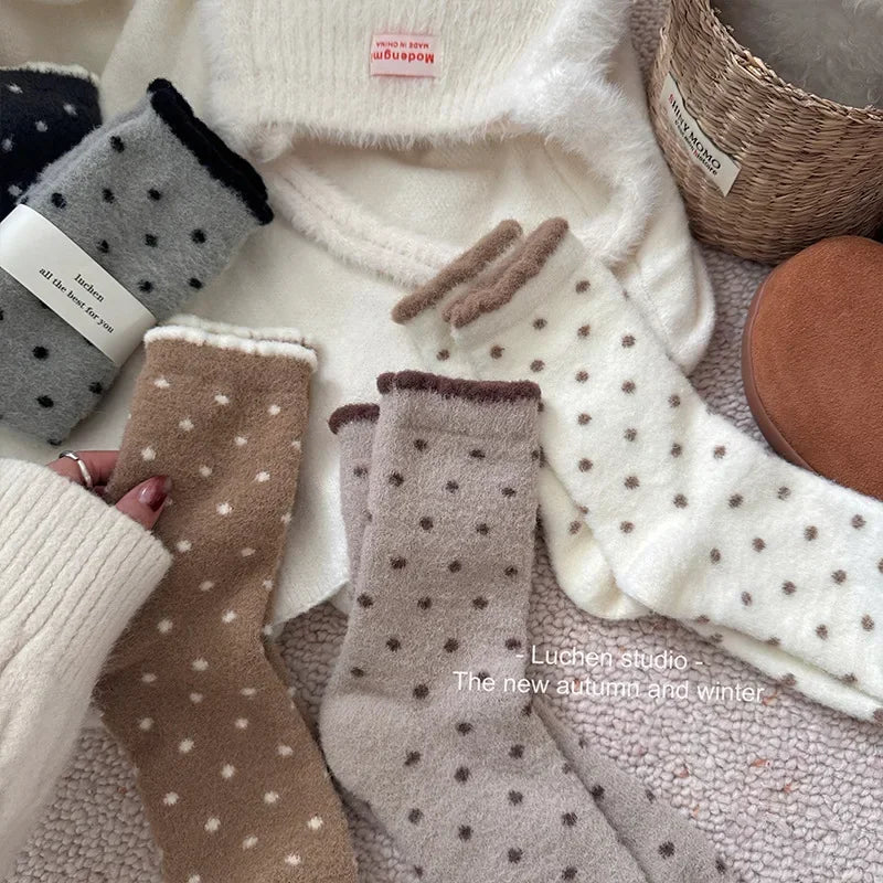 Fashion Autumn Winter Warm Thick Floor Socks with Velvet Dots Australian Fleece Home Cute Confinement Socks Versatile Floor Sox Peaceful Pleasures Health and Wellness