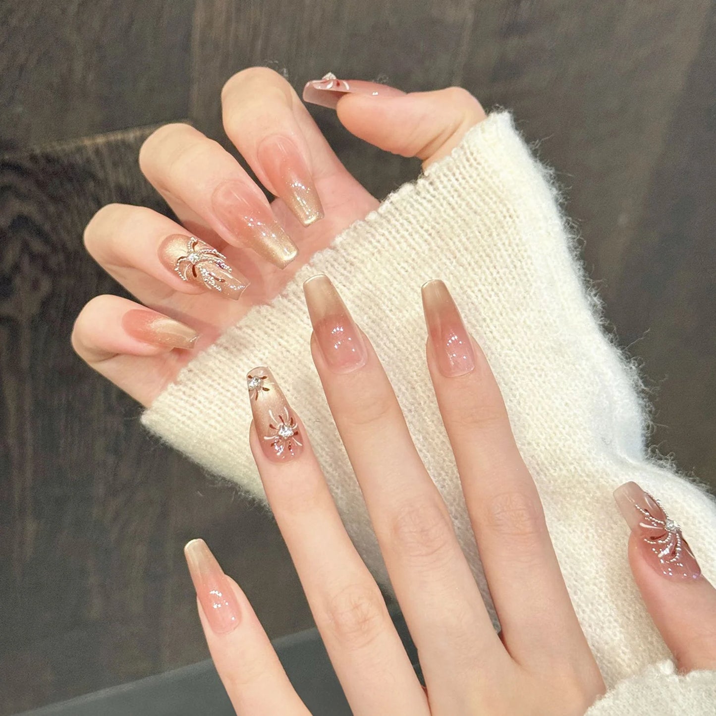 10pcs Cat's Eye Press-On Nails | Rhinestone New Year Fake Nails