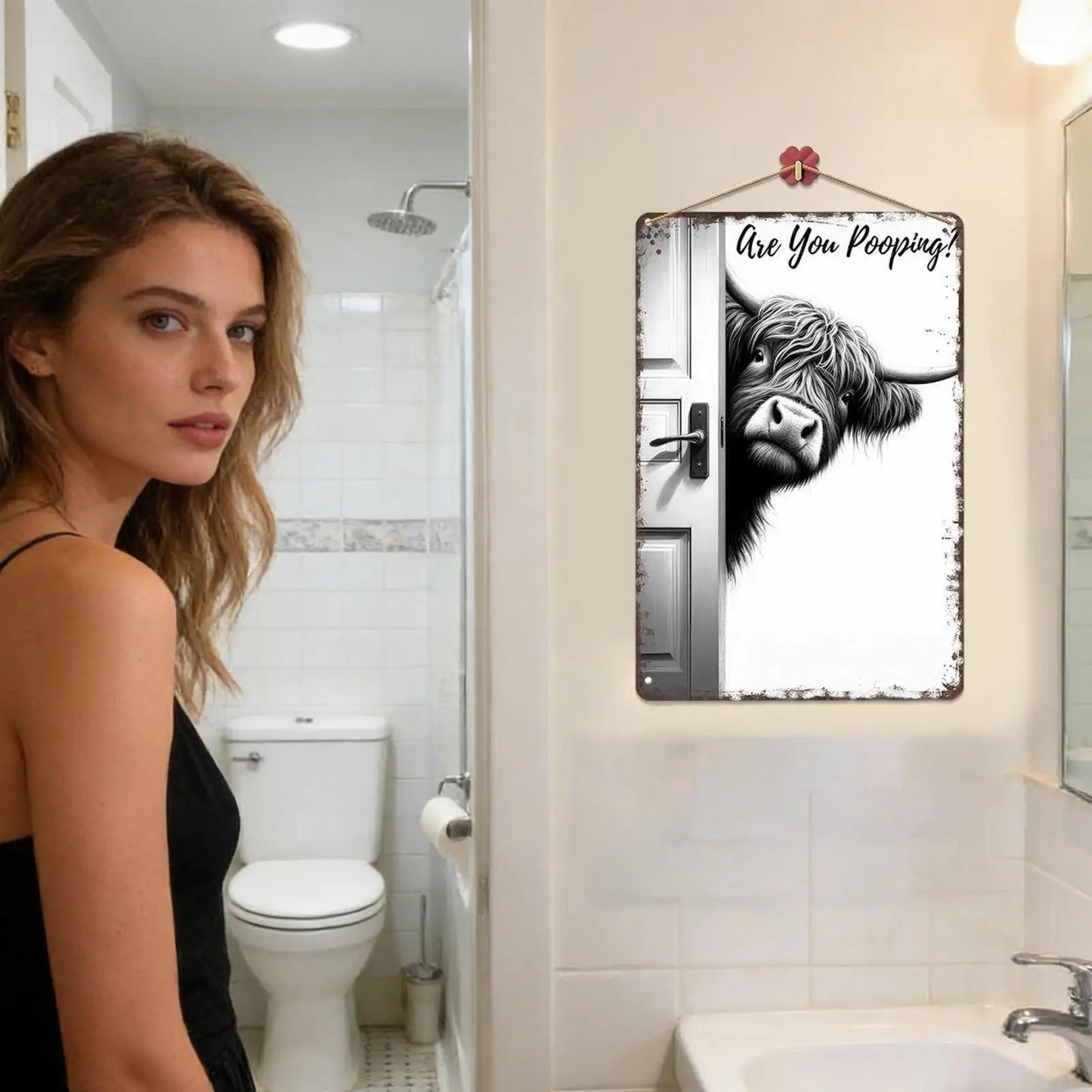 Bathroom Wall Art Decor Farmhouse Modern Funny Sign Bathroom Farm Animal Wall Pictures for Office Apartment Toilet Restroom Door Peaceful Pleasures Health and Wellness