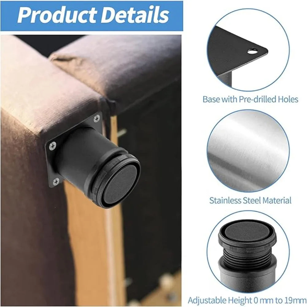 Black Stainless Steel Adjustable Furniture Legs – Set of 4