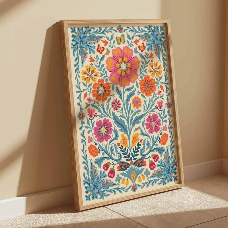 Retro Mexican Botanical Canvas Wall Art Print | Latin Decor