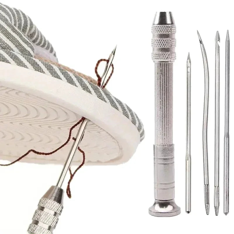 Leather Sewing Needles Kit, Set Contains Silver Leather Sewing Awl, 4 Piece Needle Suitable for Leather Canvas Tent Peaceful Pleasures Health and Wellness