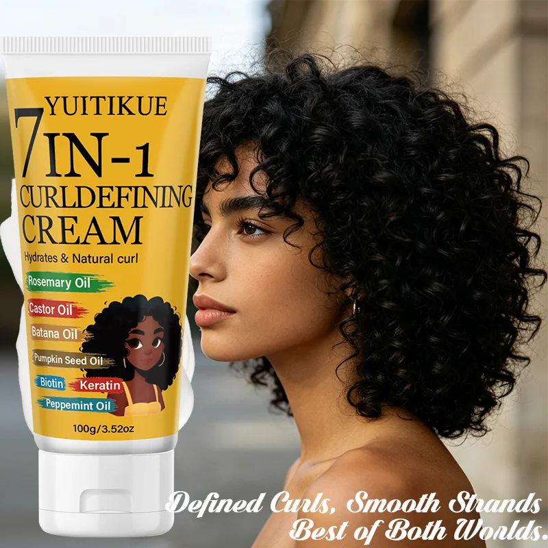 YUITIKUE 7-in-1 Curl Defining Cream with Rosemary Castor Batana Oil 100g Hydrates Natural Curl Hair Care Peaceful Pleasures Health and Wellness