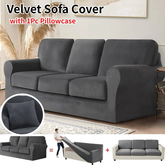 Luxury Velvet Stretch Sofa Covers Cushion Cover Modern Plush Couch Sofa Slipcovers 1/2/3 Seater Furniture Protector for Kids Pet Peaceful Pleasures Health and Wellness