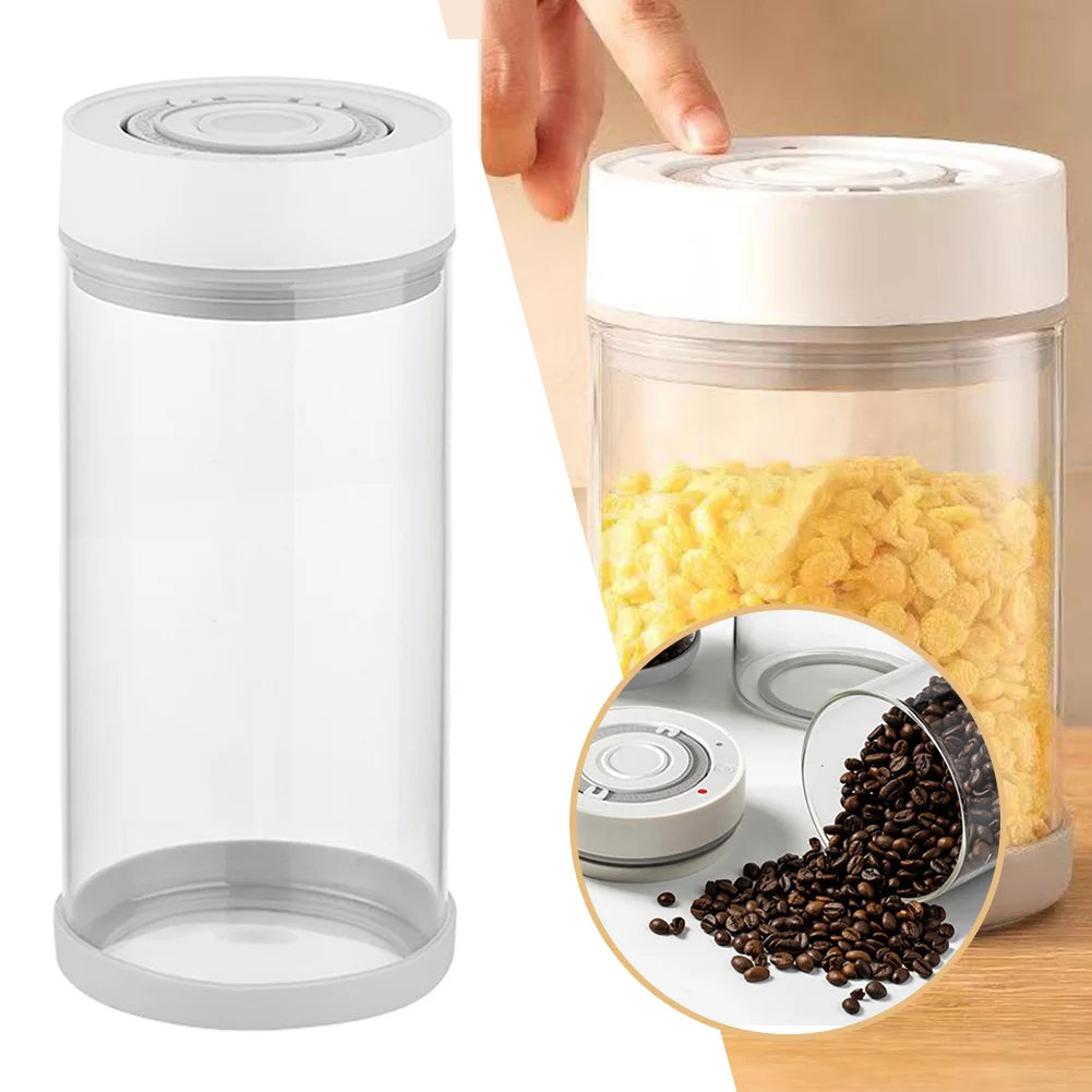 Kitchen Moisture-proof Glass Coffee Bean Jar Automatic Intelligent Vacuum Storage Sealed Jar Food Fruit Cereals Tea Container Peaceful Pleasures Health and Wellness