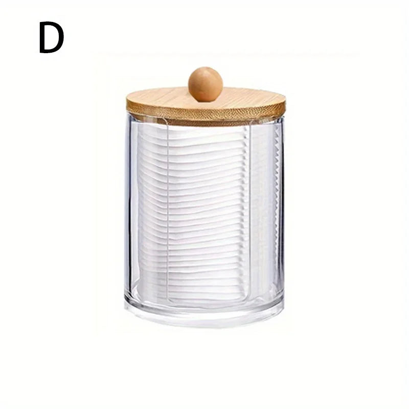 Clear Acrylic Swab Holder & Beauty Organizer Jar – Storage Dispenser for Floss, Makeup Pads & Powder Puffs
