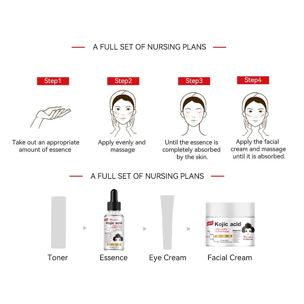 SUYARUN Kojic Acid Serum & Cream Bundle - Brightening Set for Dark Spots, Acne Scars, Anti-Aging | 2-in-1 Skincare Combo. Peaceful Pleasures Health and Wellness