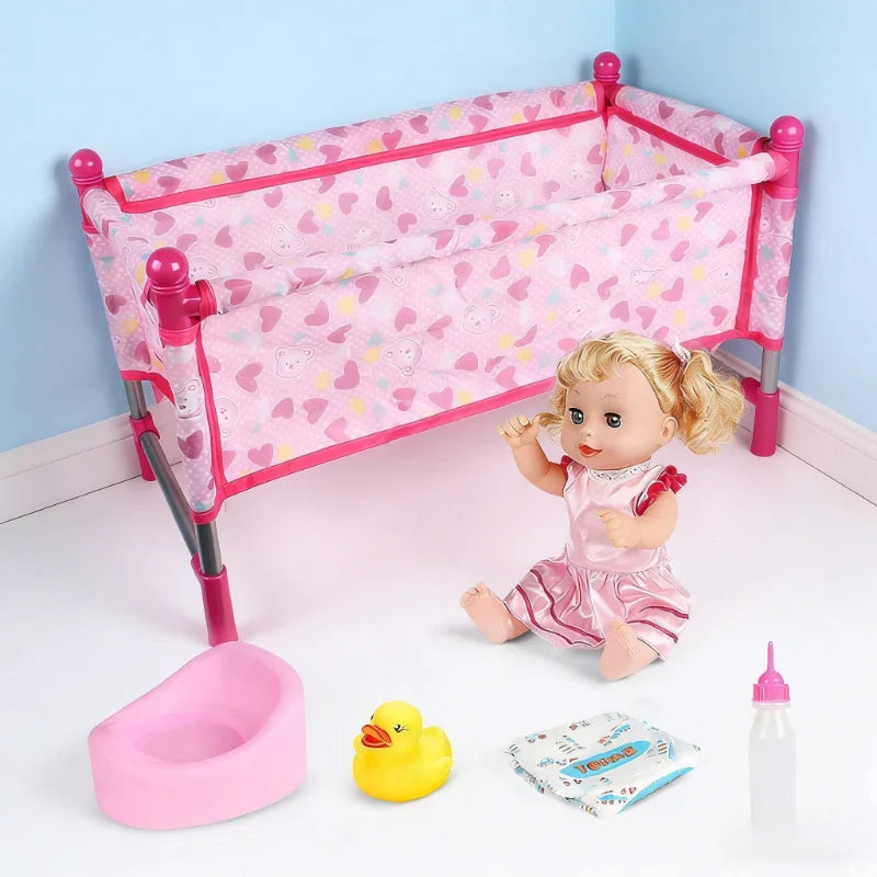 Reborn Doll Crib Bed Set – Mini Baby Doll Furniture with Quilt
