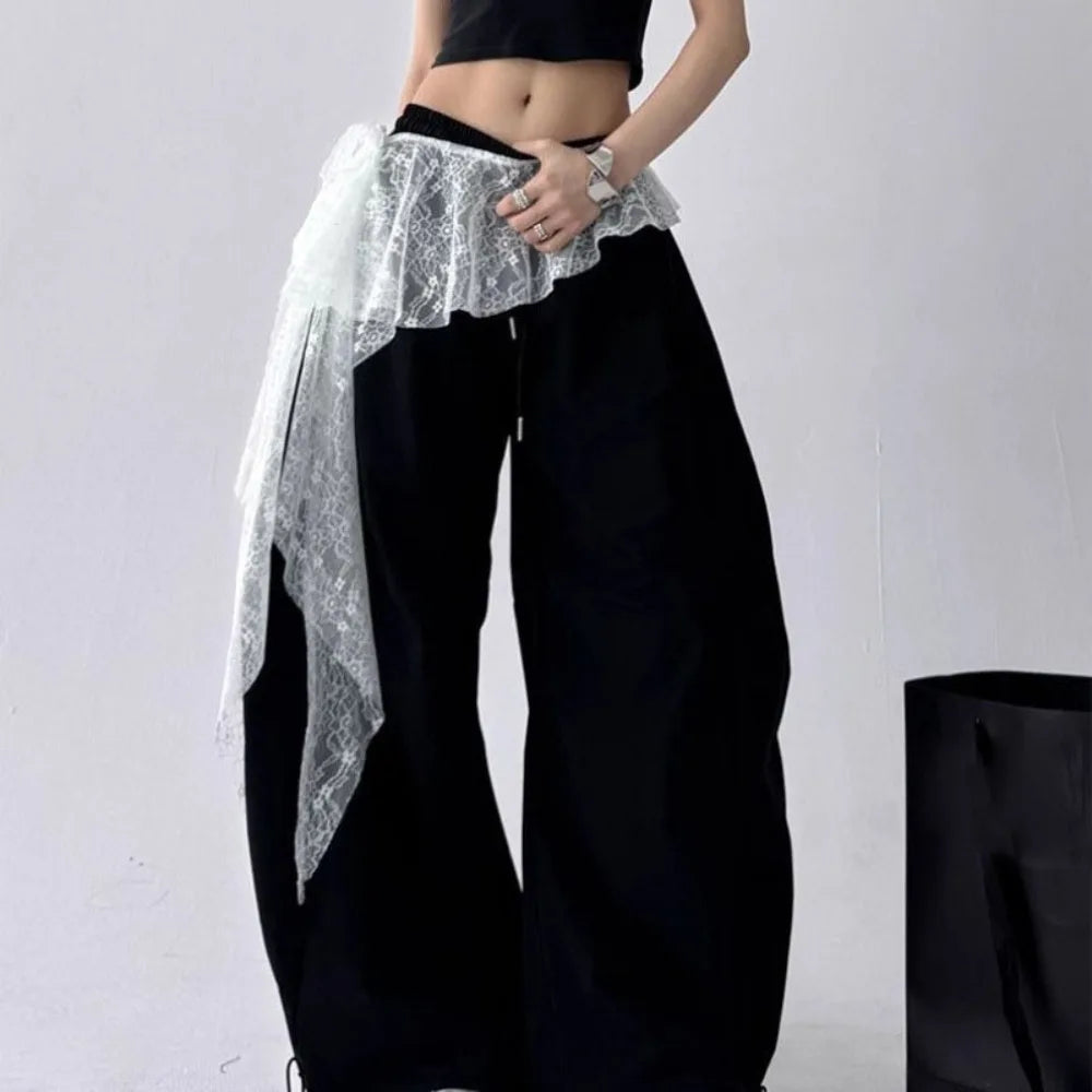 Y2K Embroidered Lace Mini Skirt – Ruched Lace-Up Streetwear Lace Mini Skirt Peaceful Pleasures Health and Wellness White