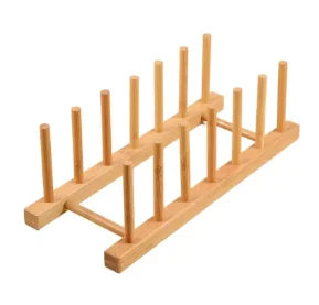 Plate Storage Rack Multifunctional Wooden Dish Rack for Cup Dish Pot Lid Drain Holder Kitchen Organizer Shelf Storage Containe Peaceful Pleasures Health and Wellness 6 grid