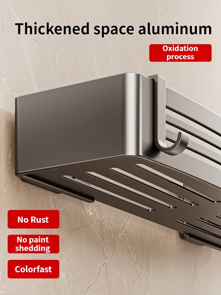 No-Drill Suction Cup Bathroom Wall Shelf | Aluminum Rack