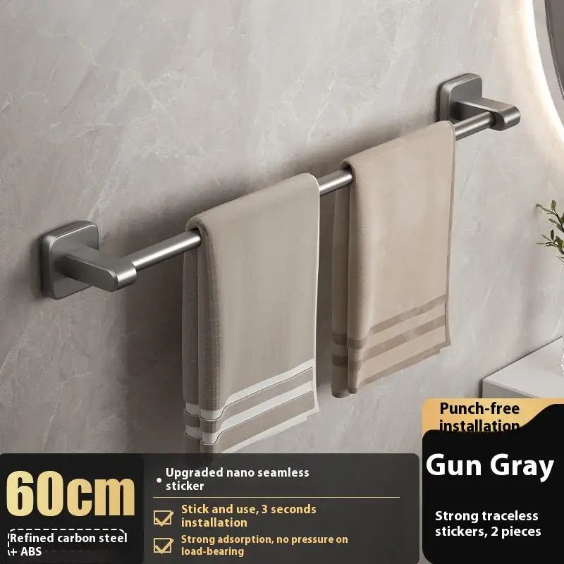 Punch-Free Wall Mount Towel Bar & Rack – No Drill Aluminum