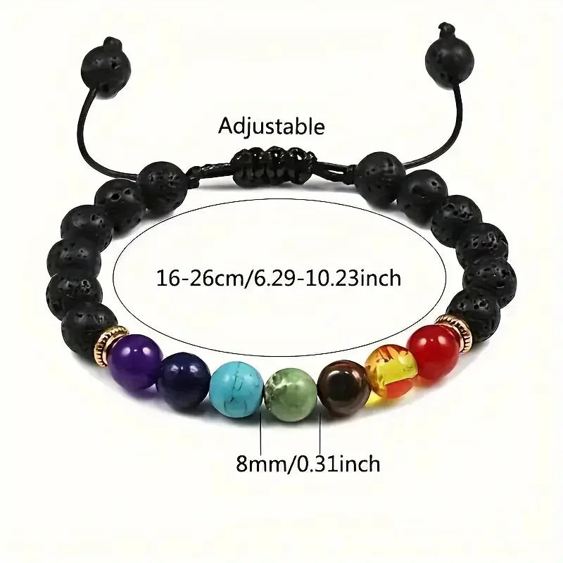 8mm Men Bracelets Black Lava Beads Bracelet Tiger Eye Adjustable Braided Rope Bangles Couple Distance Women Yoga Healing Jewelry Peaceful Pleasures Health and Wellness A-Woven rope 8mm