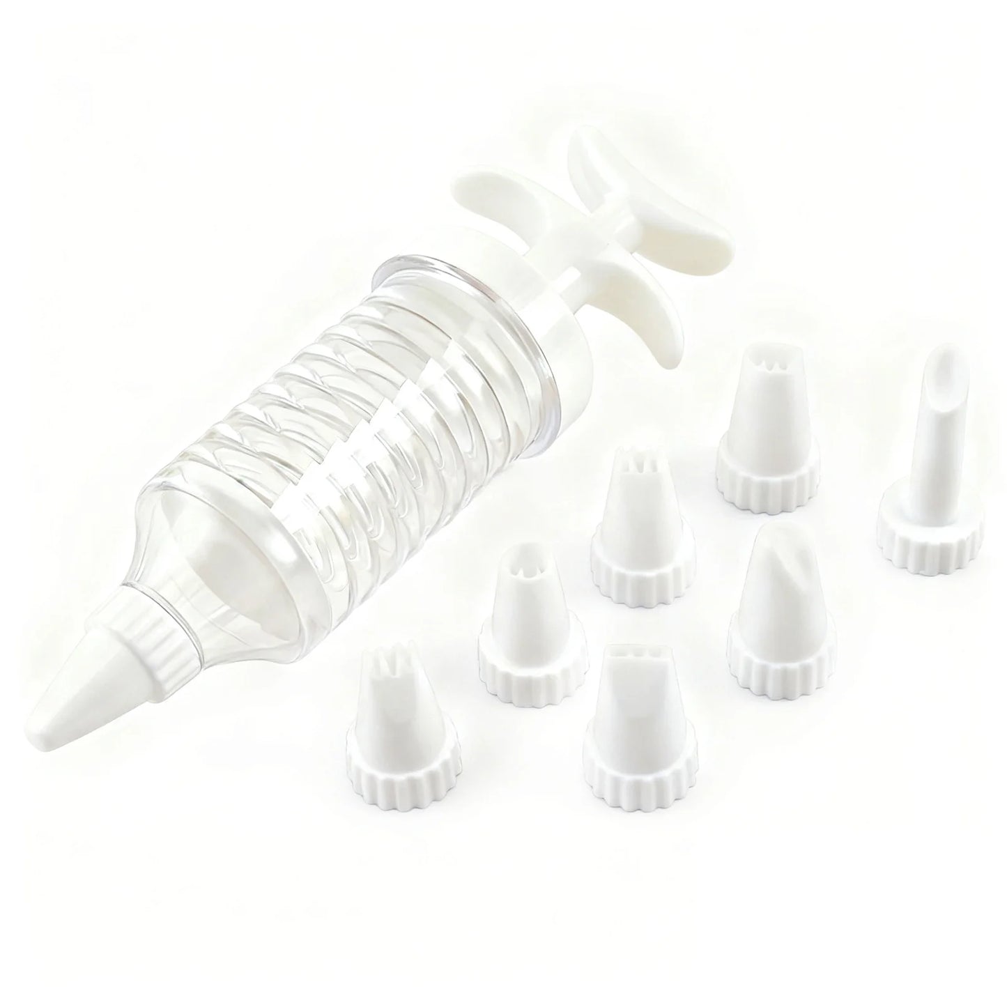 8Pcs Plastic Piping Nozzles Set For Cake Cookie Cream Puff Decorating With 8 Different Designs Food Grade PP Material Peaceful Pleasures Health and Wellness WHITE Opp bag