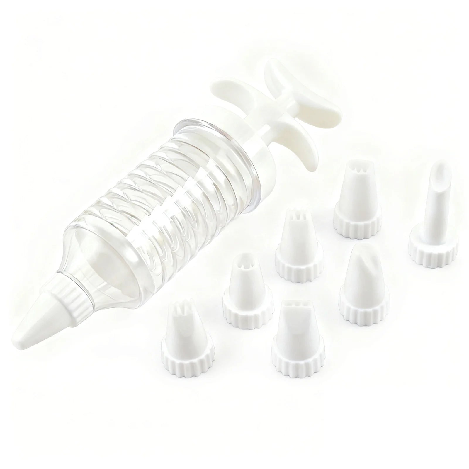 8Pcs Plastic Piping Nozzles Set For Cake Cookie Cream Puff Decorating With 8 Different Designs Food Grade PP Material Peaceful Pleasures Health and Wellness WHITE Opp bag