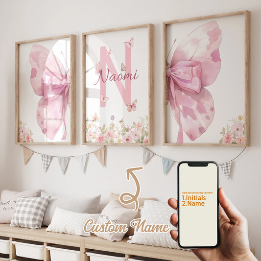 3-Piece Personalized Butterfly Canvas Wall Art | Kids Room Decor Canvas Wall Art Set Peaceful Pleasures Health and Wellness