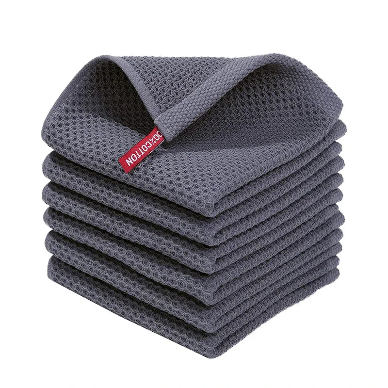 6-Pack Honeycomb Cotton Dish Towels – Absorbent & Streak-Free