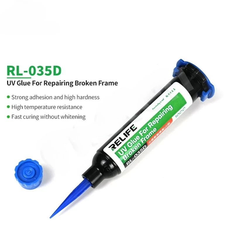RL-035D Repair Broken Frame UV Glue Fast and Efficient Curing Without Whitening Strong Viscosity Repair Middle Frame Tool Peaceful Pleasures Health and Wellness