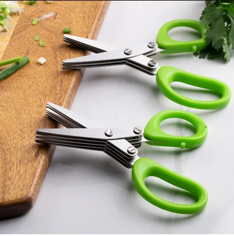 3-Layer Stainless Steel Herb Scissors | Multi-Blade Cutter