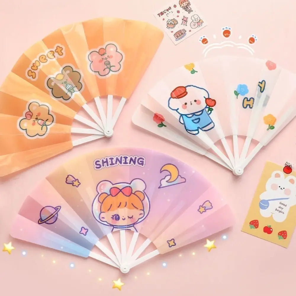 Portable Cartoon Folding 7-fold Fan Gifts PP Hand Held Fan Home Decoration Plastic Cartoon Folding Fan Peaceful Pleasures Health and Wellness