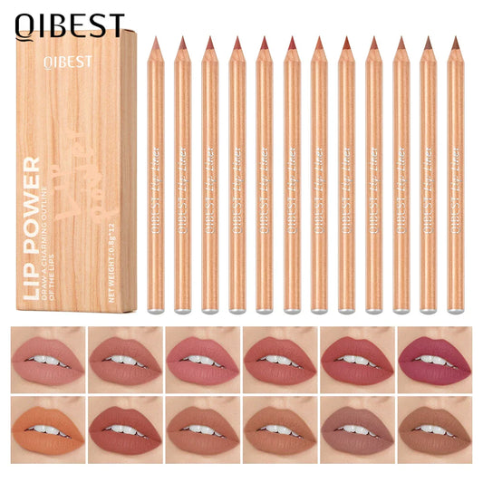 QIBEST 12-Pc Matte Lip Liner Set – High Pigment Velvet Lipliner Lip Liner Set Oasis Select Lipliner Kits