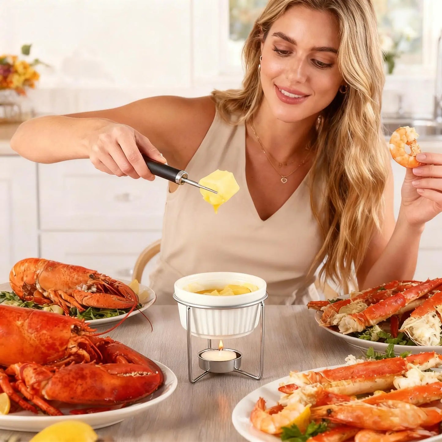 Ceramic Butter Melter & Fondue Pot – Cordless Cheese Warmer Set