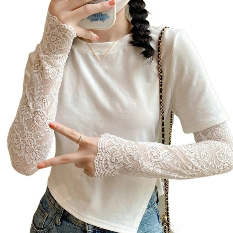 Fashion Lace Sunscreen Arm Cover Women's Lace Fake Sleeve Cover Tattoo Scar Breathable Mesh Sunshade Sleeve Peaceful Pleasures Health and Wellness