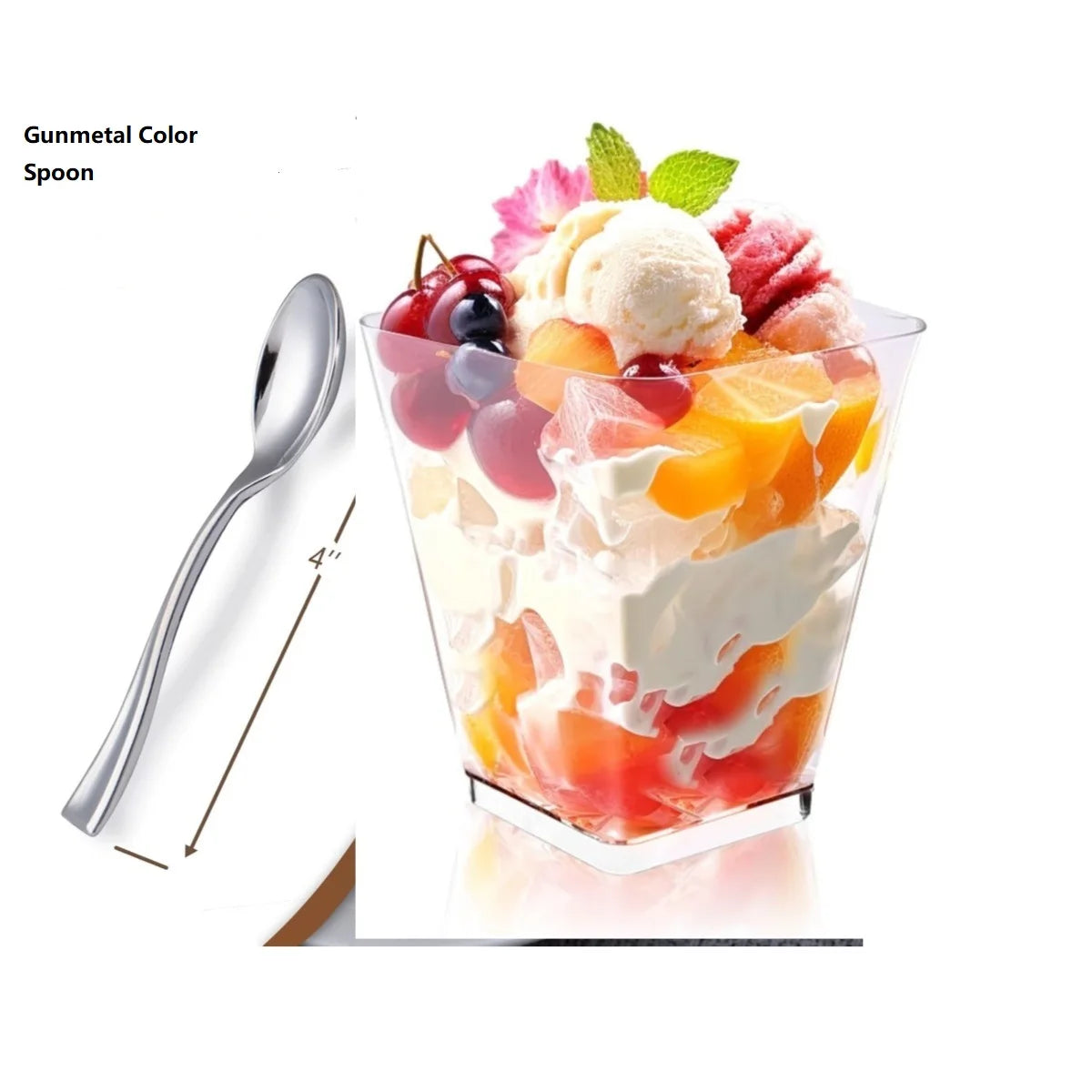25/50 5oz Dessert Cups with Spoons Clear Plastic Parfait Appetizer Cups Dessert Shooters Party Serving Cups for Pudding Mousse Peaceful Pleasures Health and Wellness Gunmetal 25pcs