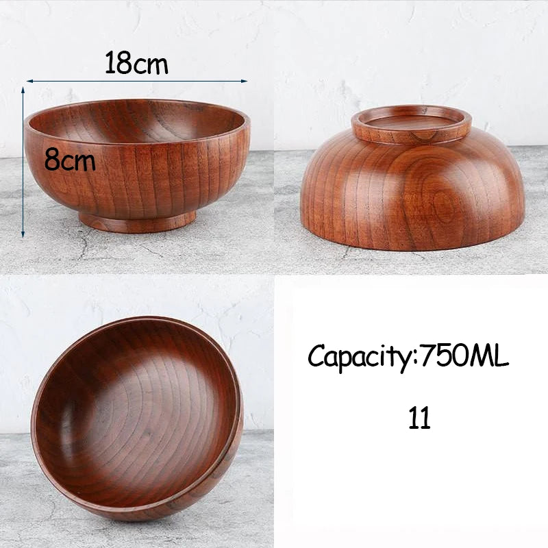 Japanese Style Acacia Wooden Bowl for Children's Dining Anti DropBowl Exclusive Wooden Bowl Retro Home Tableware Set Salad Bowl Peaceful Pleasures Health and Wellness 11