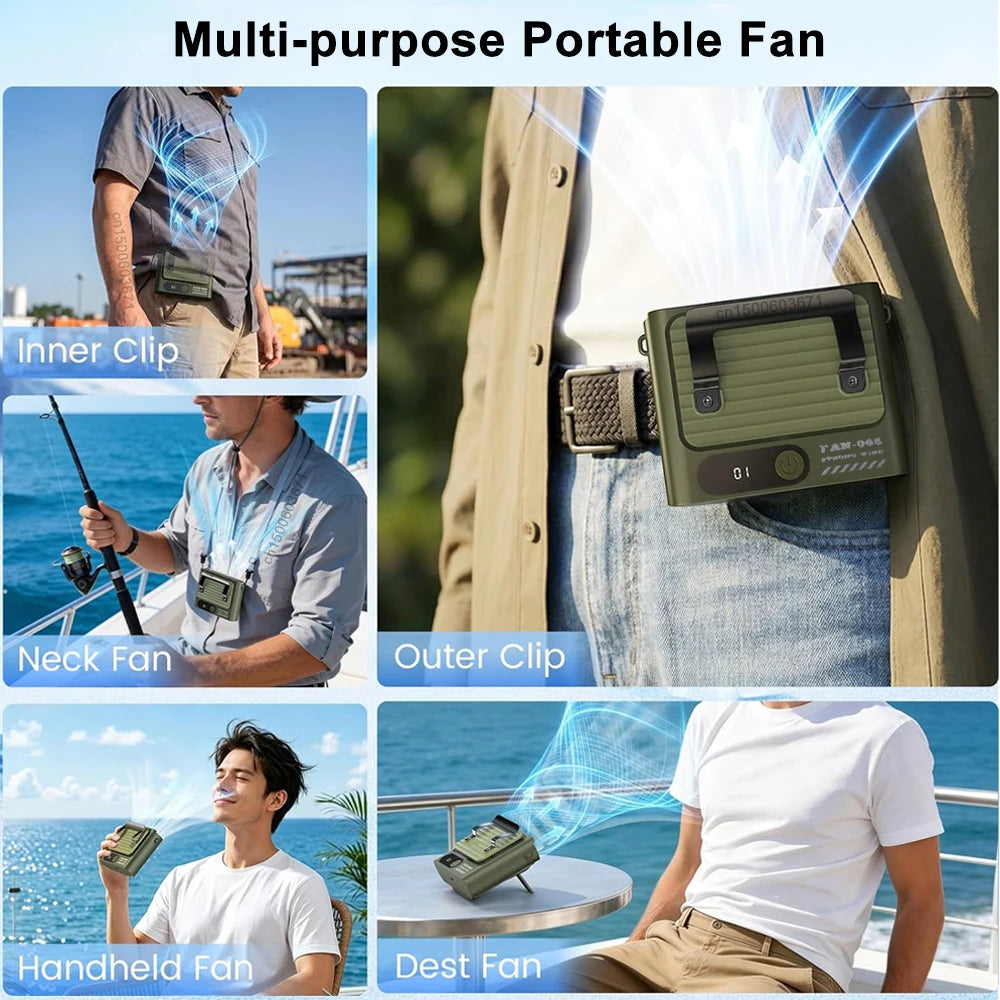 Portable Waist Fan with Belt Clip Metal Fan Rechargeable Neck Hanging Fan for Outdoor Travel Camping Desk Fan Mini Handheld Fan Peaceful Pleasures Health and Wellness