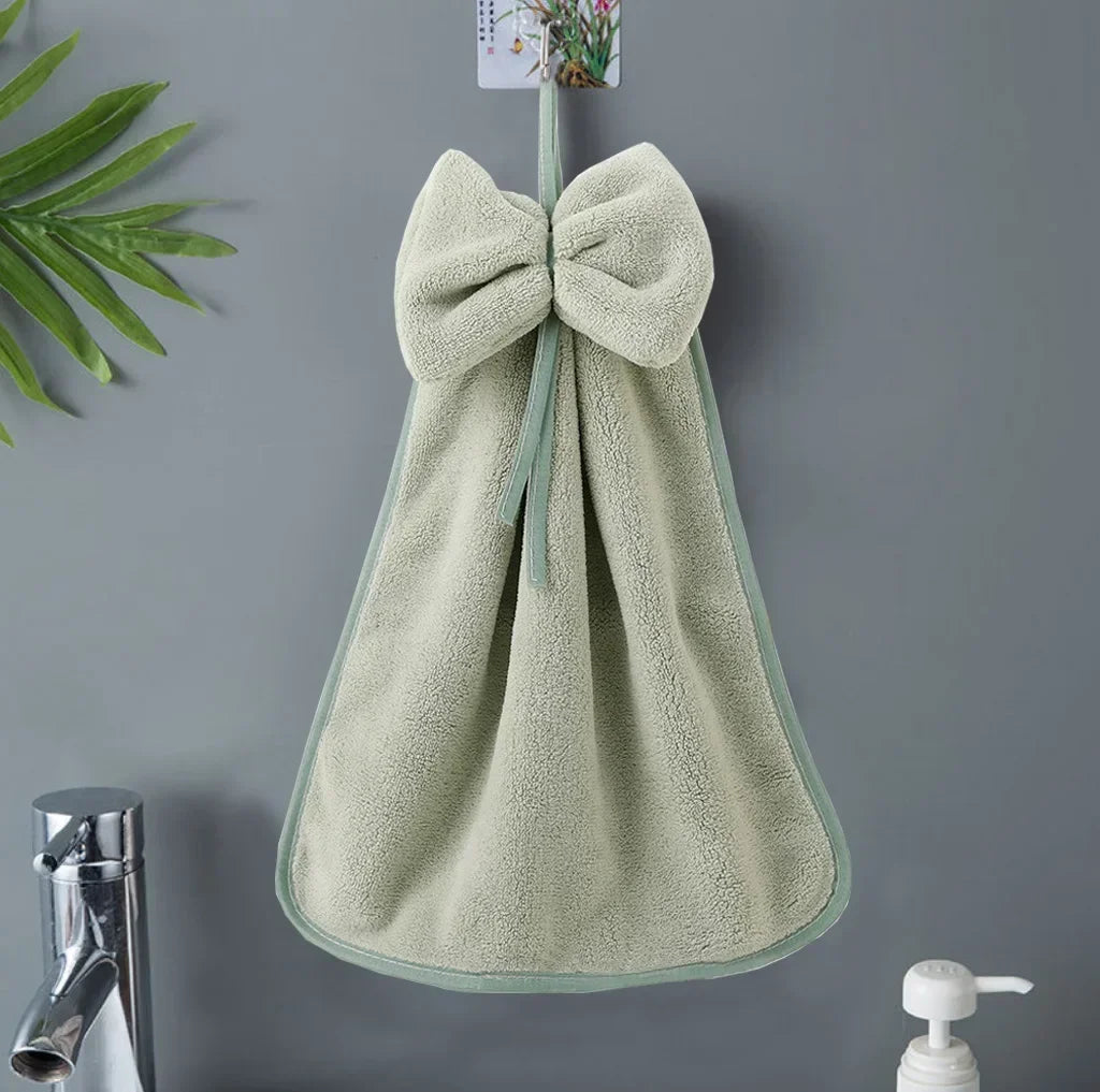 Bowknot Hand Towels – Soft Coral Fleece Quick-Dry Kitchen & Bath