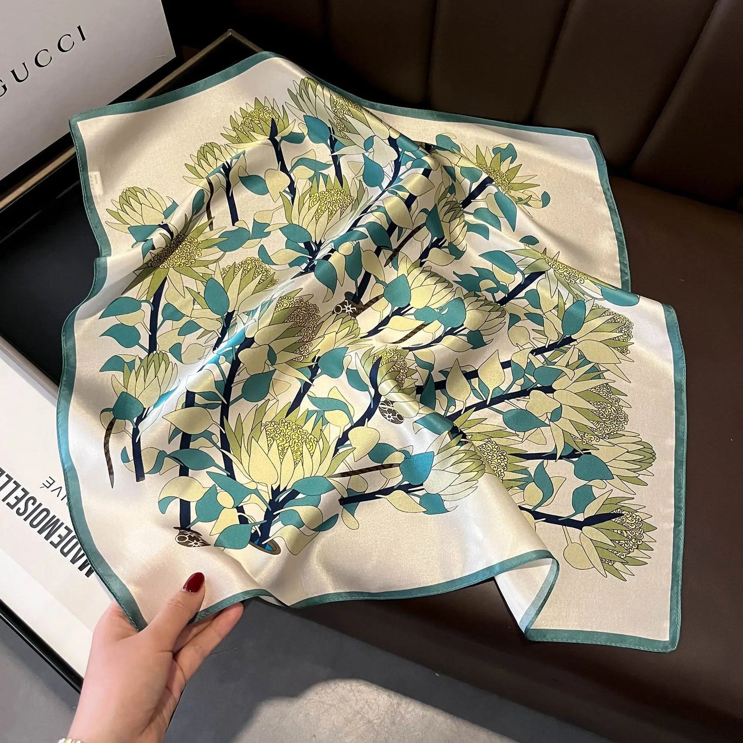 100% Mulberry Silk Lotus Floral Scarf – Women's Versatile Accessory