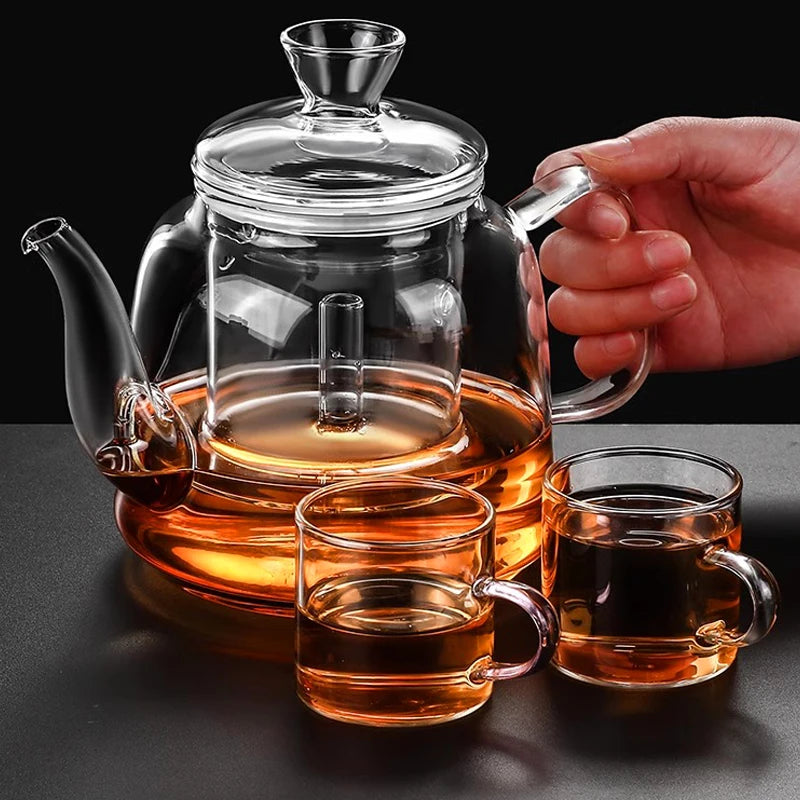 HMLOVE Heat Resistant Glass Teapot Steamed Boiling Kettle Tea Infuser