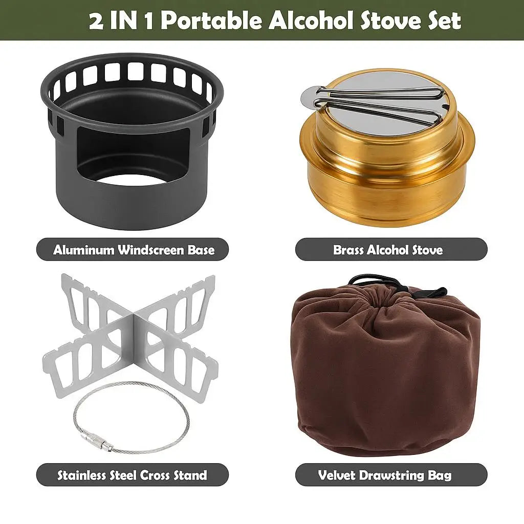 2 In 1 Mini Alcohol Stove Portable Alcohol Burner With Stainless Steel Cross Stand, Storage Bag, Lightweight Tiny Brass Stove ﻿ Peaceful Pleasures Health and Wellness