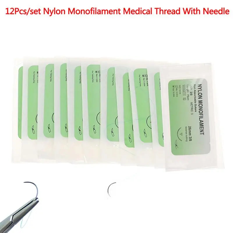 12 Pcs/Set Needle Suture Nylon Monofilament Thread Suture Practice Kit Peaceful Pleasures Health and Wellness