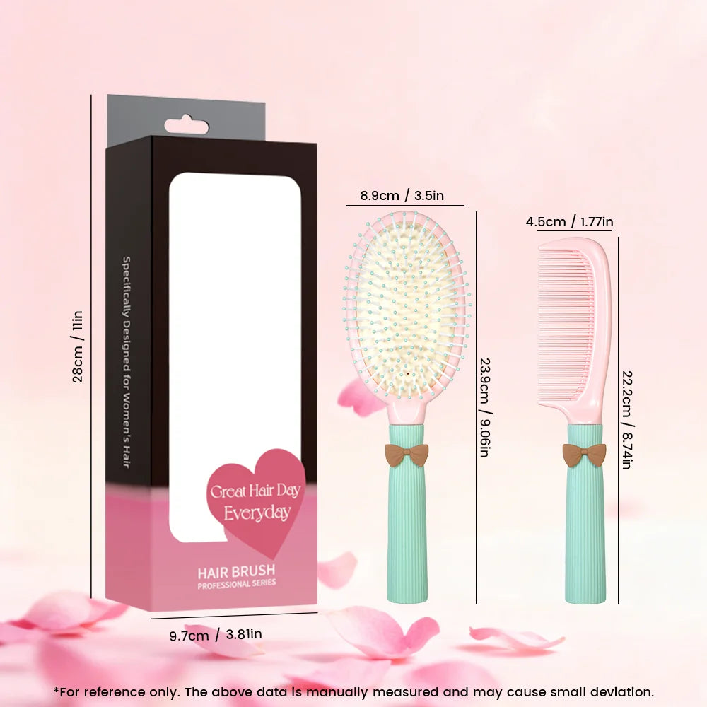 Cute Bow Hair Brush & Comb Set – Air Cushion Duo for Women