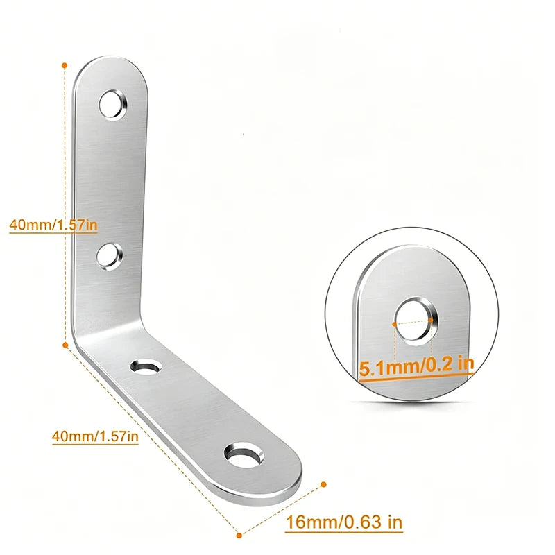 L Brackets Stainless Steel Corner Braces Screws 90 Right Angle Shelf