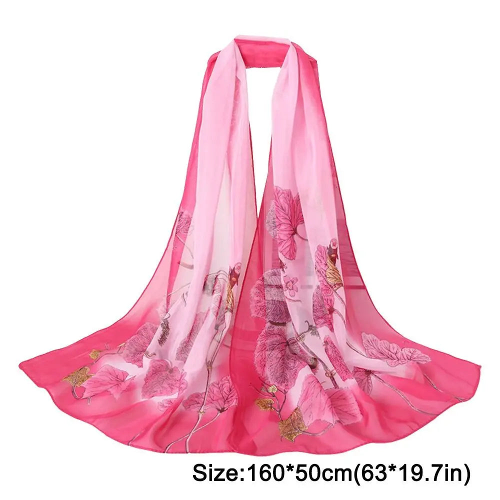 Women's Chiffon Floral Gradient Scarf Shawl – 160×50cm