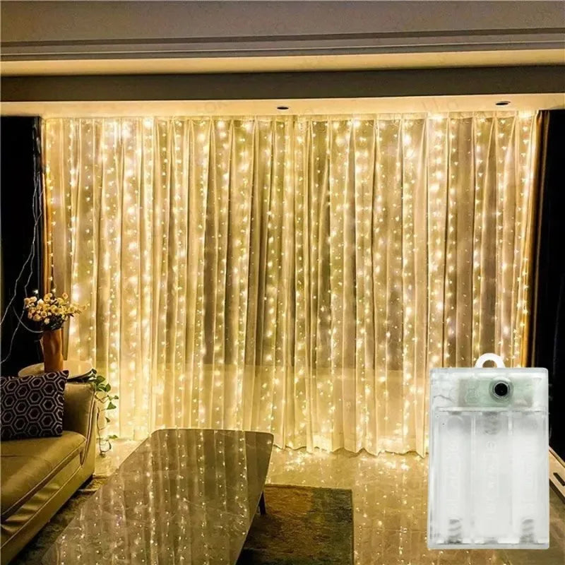 LED Curtain Fairy String Lights with Remote – Warm White