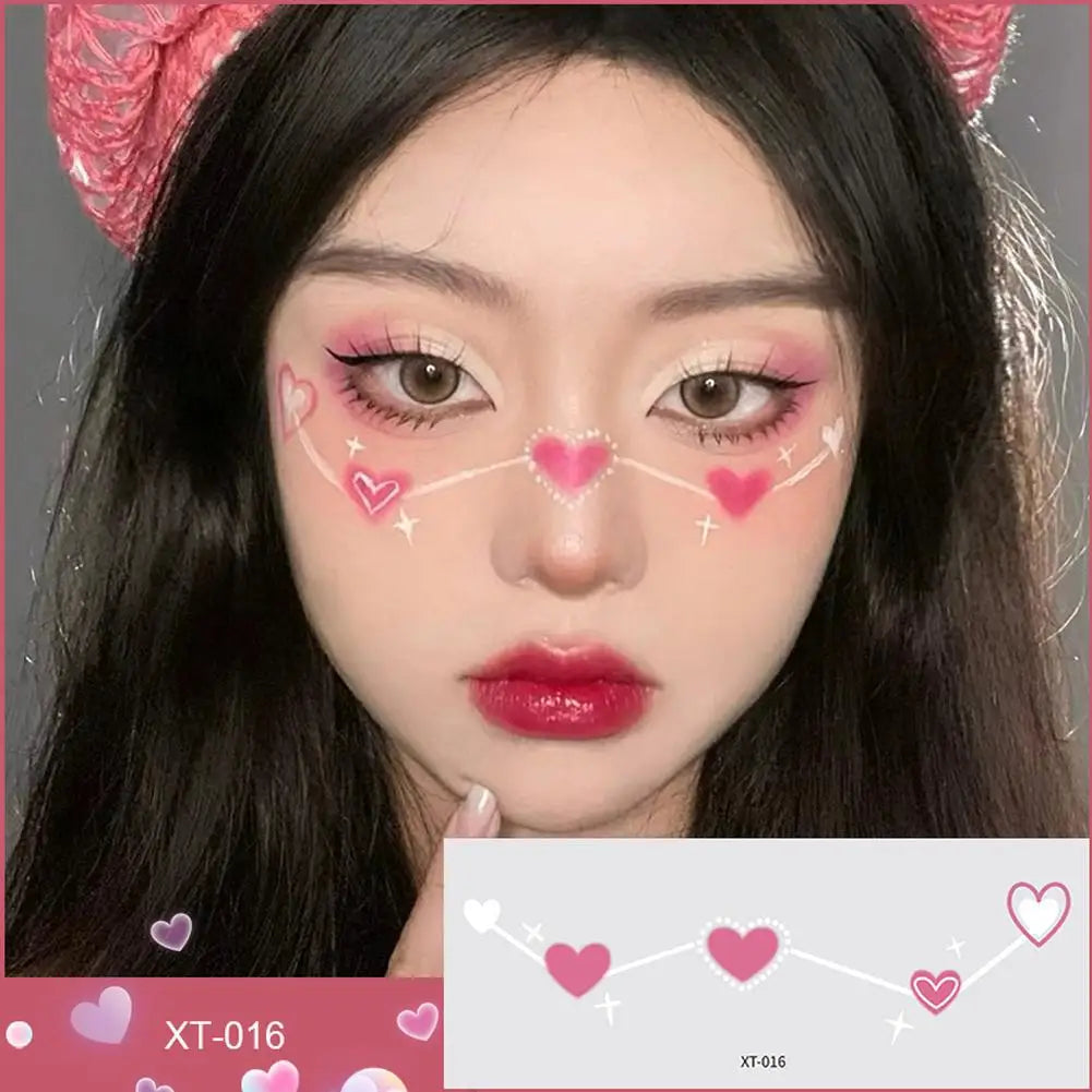 Love Heart Face Temporary Tattoos – Waterproof Party Stickers