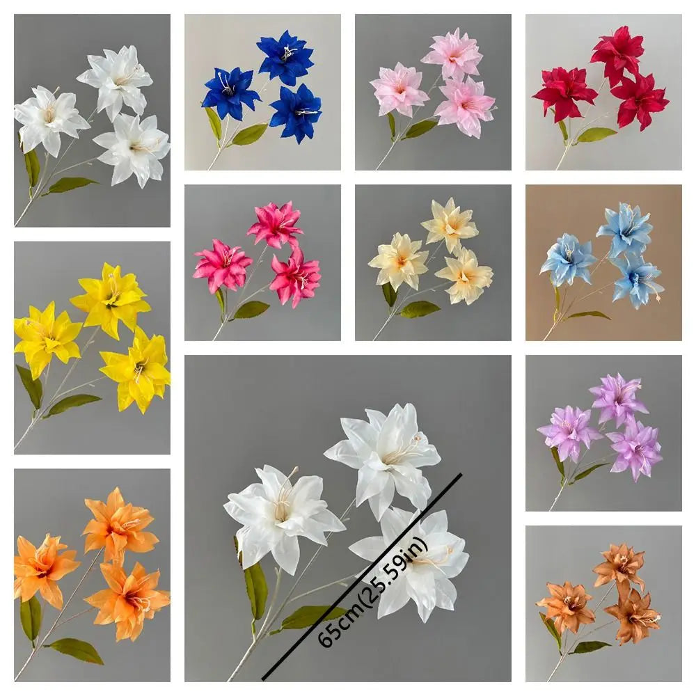 3-Head Artificial Lily Flower Branch | Realistic Silk Touch 65cm