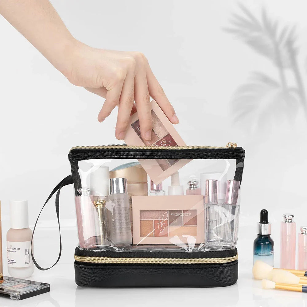 Transparent PVC Makeup Bag | Double-Layer Travel Wash Bag