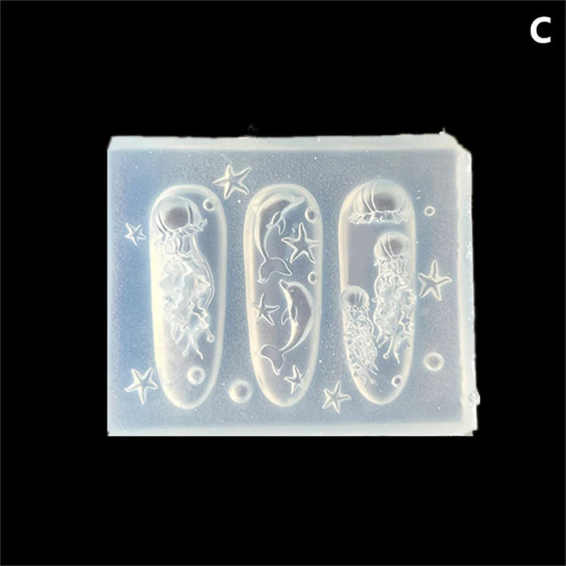 Ocean Series Silicone Mold for Nail Art 3D Starfish Jellyfish Sea Shell Conch Animal Motifs Manicure Stamping Tools Peaceful Pleasures Health and Wellness C